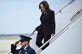 Vice President Harris steps off Air Force Two at Joint Base Andrews in Maryland on Thursday.