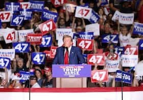 Former president Donald Trump speaks at a rally on Friday in Las Vegas.