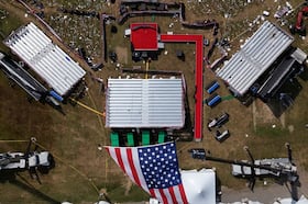 An aerial view of the fairgrounds in Butler, Pa., where former president Donald Trump was shot at during a July 13 campaign rally.