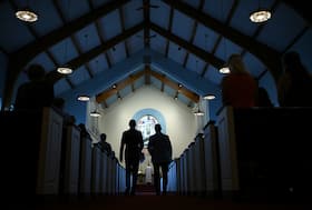 Congregants at Ruthfred Free Lutheran Church on Sunday in Bethel Park, Pa. Suspected Trump rally shooter Thomas Matthew Crooks is from Bethel Park.
