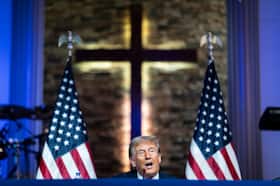 Former president Donald Trump speaks at a church in Detroit on June 15.